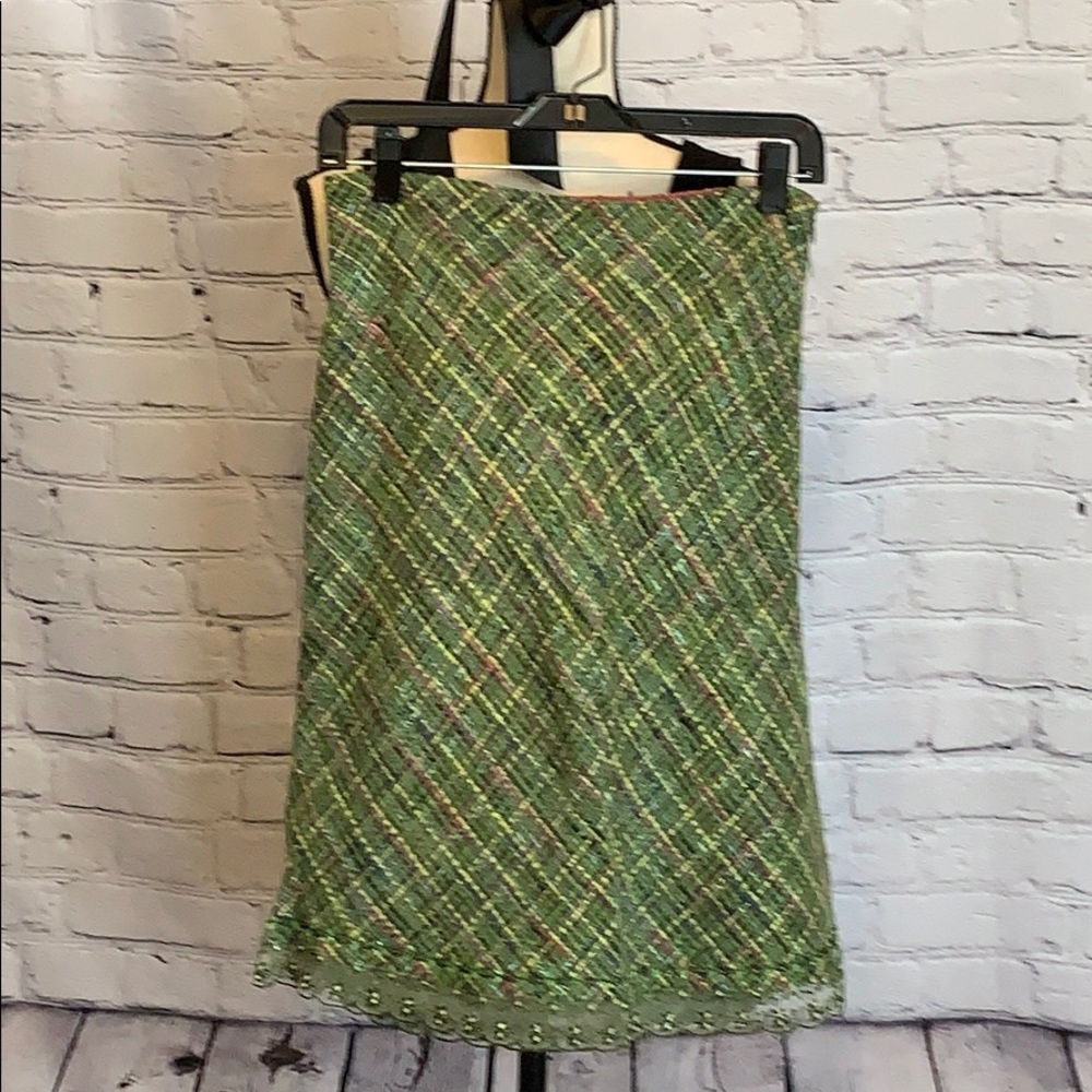 Express Green Tweed Plaid Skirt